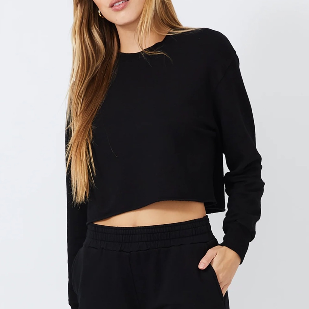 Splendid Super Soft Cropped Pullover - Black - Size XS